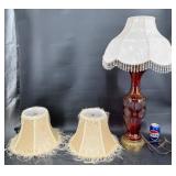 Antique Red Glass & 2 Fringed Shades