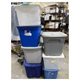 7 Storage Totes Tubs Bins w Lids, Varying Sizes