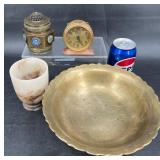 Vntg Decor ï¿½ Chinese Brass Bowl, Alarm Clock +