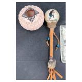 Native Navajo Dance Rattle & Acoma Pottery Bowl