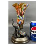 Peacock-Themed Lamp w Colorful Art Glass