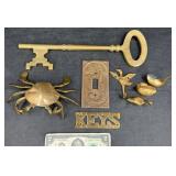 Brass Decor ï¿½ Large Key, Crab Box, Swan Figures +