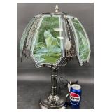 Vntg 3-Way Wolf Touch Lamp w Glass Panels Works