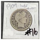 1909 U.S. Barber Silver Half Dollar Coin