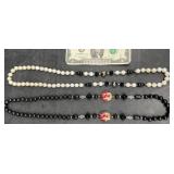 2 Vintage Cloisonnï¿½ & Marble Stone Beaded Necklace