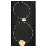 2 Modernist Necklaces w Sterling Wire Hoop Chains