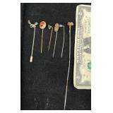 Vintage & Antique Stick & Hat Pins w Cameo, Stone