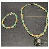 Emerald Nugget Necklace & Bracelet Set
