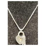 Sterling Silver & Marcasite Heart Key Necklace