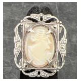 Antique Sterling Silver Cameo Ring Sz 3