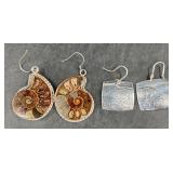 2 Pairs Sterling Silver Earringsï¿½ Ammonite & Whale