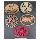 5 Assorted Vintage Trivets ï¿½ Pig, Goose, Fruits +