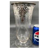 Victorian Cut Etched Crystal w Silver Vase