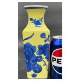 Yellow Chinoiserie Porcelain Vase w Blue Floral