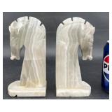MCM Hand Carved Onyx Horse Head Marble Bookends