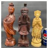 3 Chinese Deity God Figures ï¿½ Carved Wood, Resin