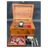Wooden Jewelry Box w Assorted Fashion Jewelry