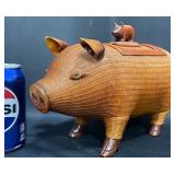 Rare MCM Chinese Wicker Pig Basket
