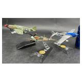 3 WW2 Diecast Fighter Airplanes on Stands