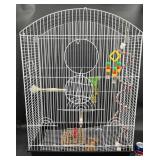 White Metal Bird Cage w Accessories