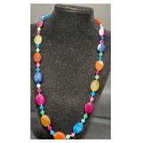 Colored Quartz Bead Necklace w .925 Silver