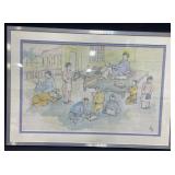 Framed Children & Teacher Korean Watercolor Art
