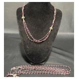 2 Sterling Silver & Garnet Beaded Necklaces