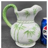 Vintage Ceramic Pitcher w Green Bamboo Design