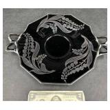 Black Depression Glass Plate w Sterling Silver