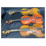 3 Full-Size Vintage Violins w Cases