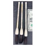 Set of 3 Carved Bone Calligraphy Brushes