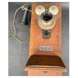 Antique Oak Chicago Cathedral Wall Telephone