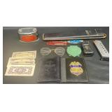 Vntg Collectibles ï¿½ Knives, Bank, Compass, Badge+