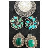 Jerusalem Silver Pin Brooch & Vintage Earrings