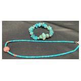 Turquoise Beaded Necklace & Stones Bracelet