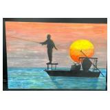 Original Fishing Scene Painting by Blue Bond