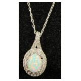 Sterling Silver Fire Opal Pendant Necklace