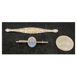 2 Sterling Silver Bar Pins Brooches ï¿½ Moonstone +
