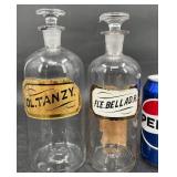 2 Antique Glass Apothecary Bottles w Stoppers