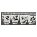 4 Vntg Anchor-Hocking Funny Cartoon Shot Glasses