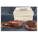 Neiman Marcus Mink Fur Hat & Collar Scarf Set, Box