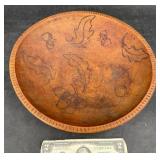 Wood Bowl Decorated w Pyrography Engravings