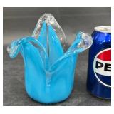 Murano Italy Art Glass Blue Vase Candle Holder