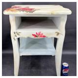 Vintage Hand-Painted Floral Side Table w Storage