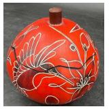 Small Peruvian Hand-Carved Gourd Art Dish w Lid