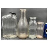 Vintage Glass Milk Bottles & Refrigerator Jar