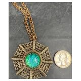 Hobe Filigree Pendant w Blue Stone Necklace