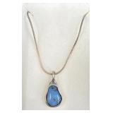 Sterling Silver Necklace w Blue Stone Pendant