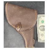 Leather Pistol Holster w Snap Closure & Pouch