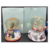 2 PartyLite Holiday Musical Tealight Snow Globes